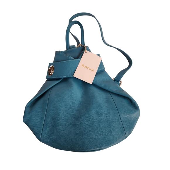 Aurelia Italian Leather Crossbody Bag Backpack NWT Y2K Turquoise - Picture 1 of 5